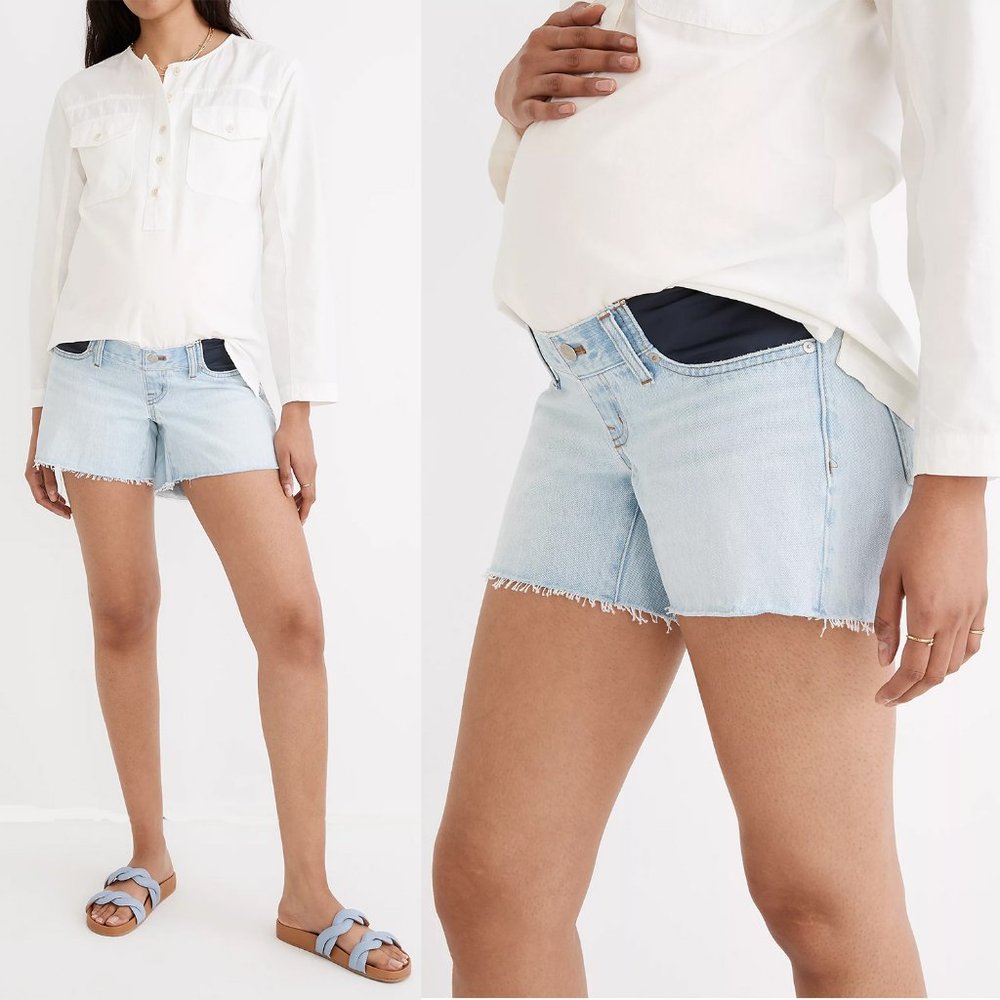 MADEWELL Relaxed Fit Denim Maternity Side Panel SHORTS Size 25 Blue Essen Wash